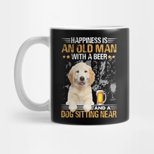 Happiness Is An Old Man With A Beer And A Golden Retriever Sitting Near Mug